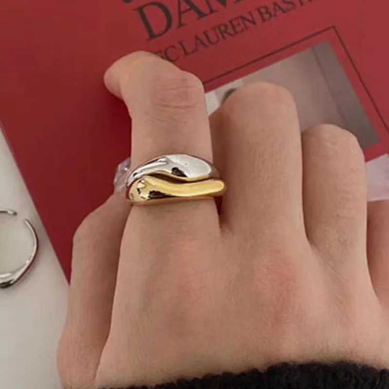 Gold silver irregular wave rings fashionable simple geometric handmade jewelry suitable for couples adjustable wedding rings Y241019
