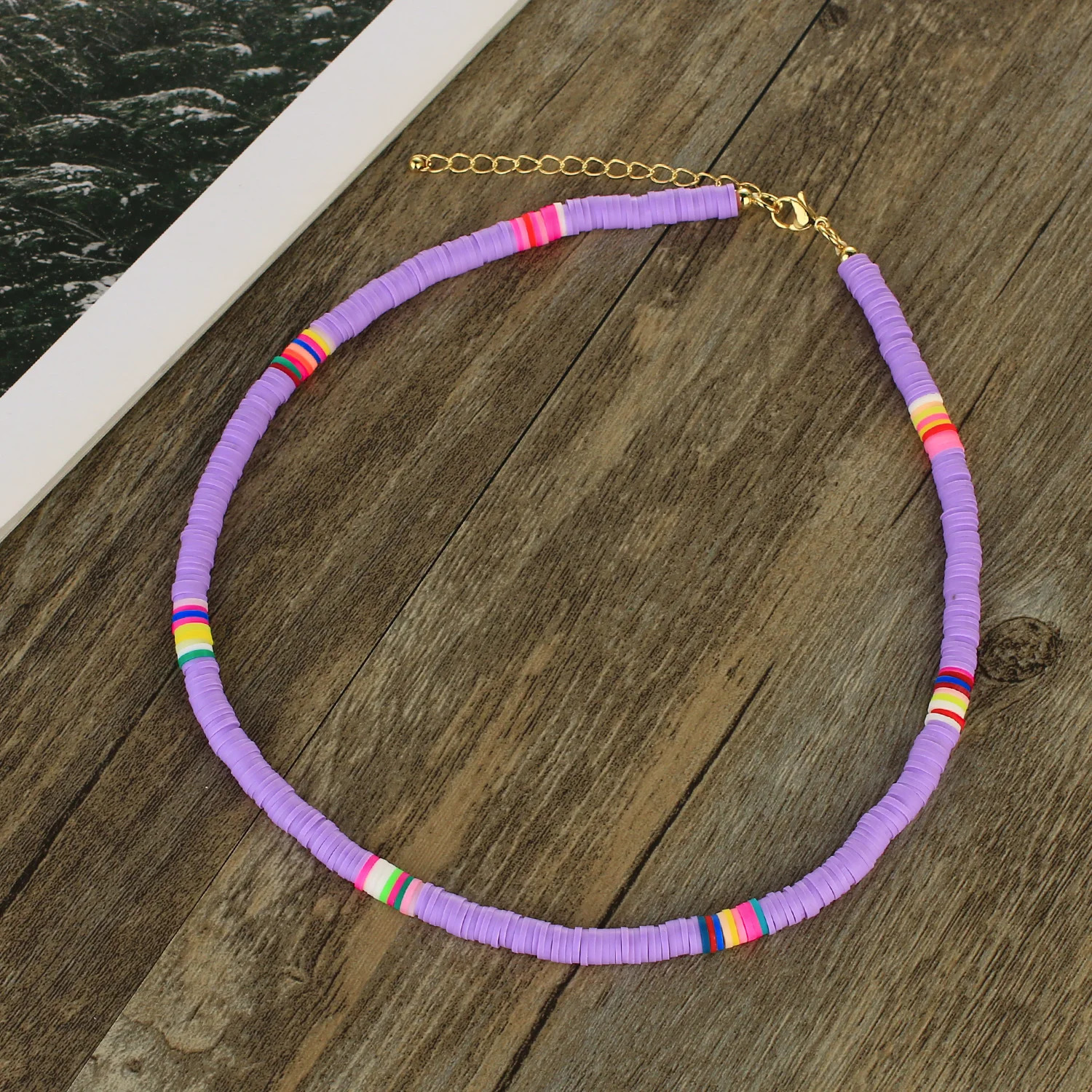 KELITCH Bohemian Womens Necklace Heishi Beaded Necklace Handmade Rainbow Color Necklace Polymer Clay Fashion Jewelry Wholesale 241018