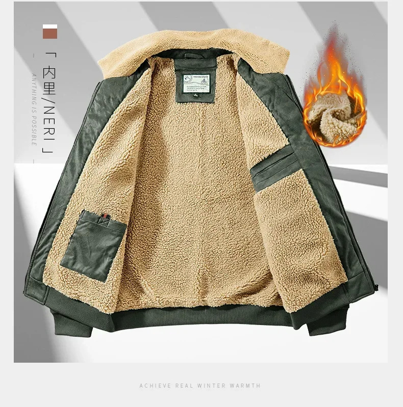 Autumn and Winter Suede Jacket Wool Mens Fur Collar Leather Jacket Mens Thick Warm Bomber Jacket Windshield Park 241007CJ