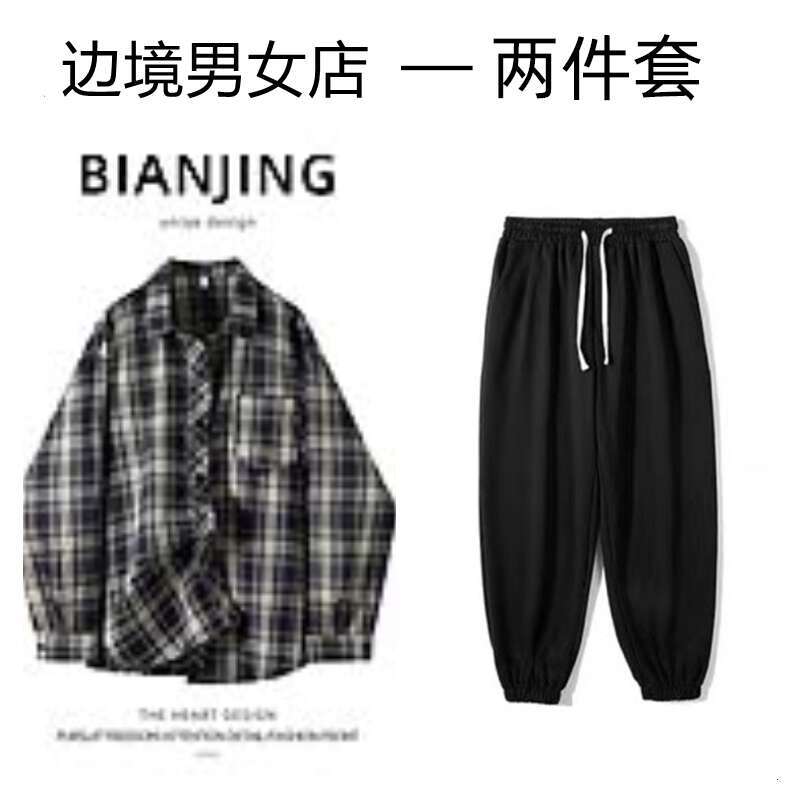 shanshi Men's shirts American plaid long sleeved shirt women in spring autumn with a niche design sense Loose and casual shirt handsome jacket fo