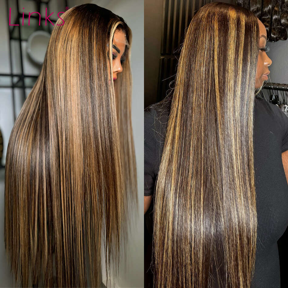 250 Density 13x4 HD Frontal 4/27 Highlights Blonde Colored Wigs Brazilian Straight Lace Front Human Hair Wig