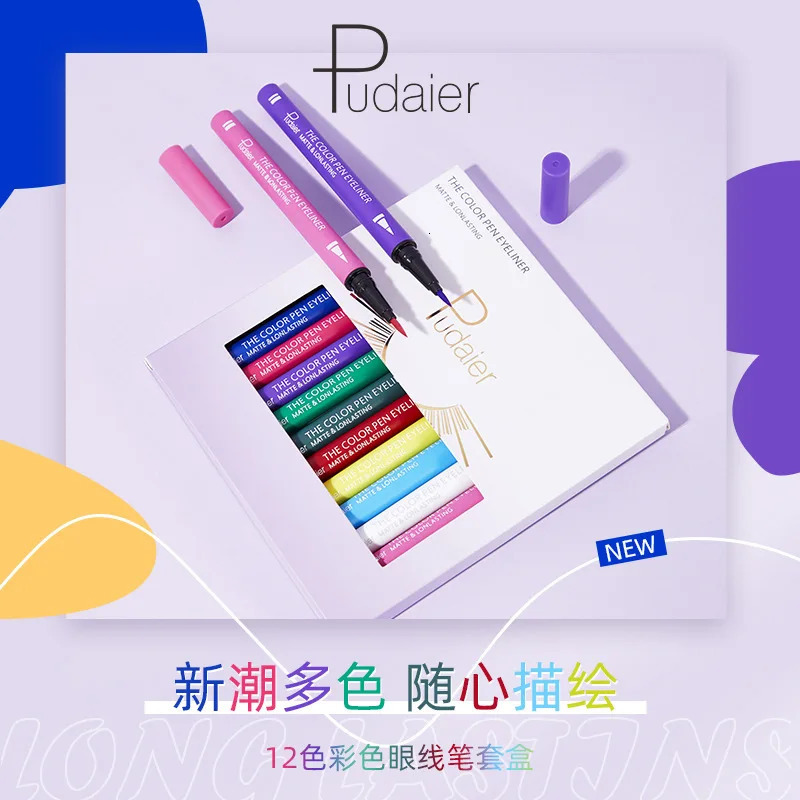 Pudaier 12 color matte eyeliner pencil set glitter makeup waterproof color liquid crystal diamond eyeliner gel cosmetics 241018