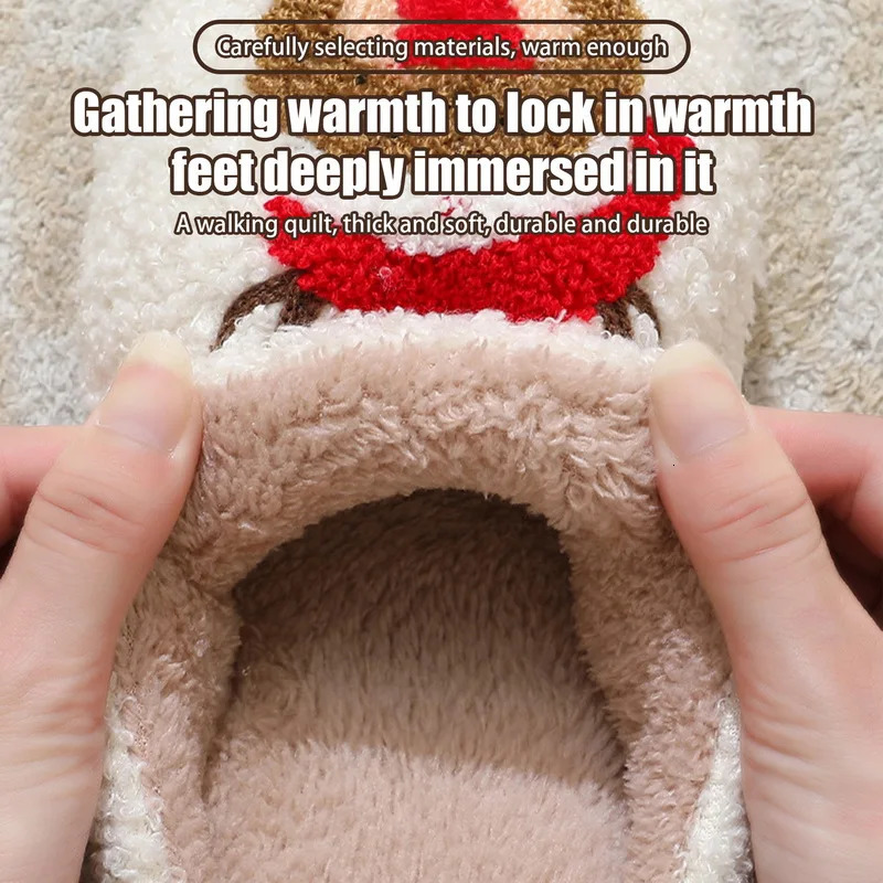 2025 Christmas Winter Fulfi Fur Slide Plush Flat Slide Sweet Thick Bottom Indoor Cotton Slippers 241018