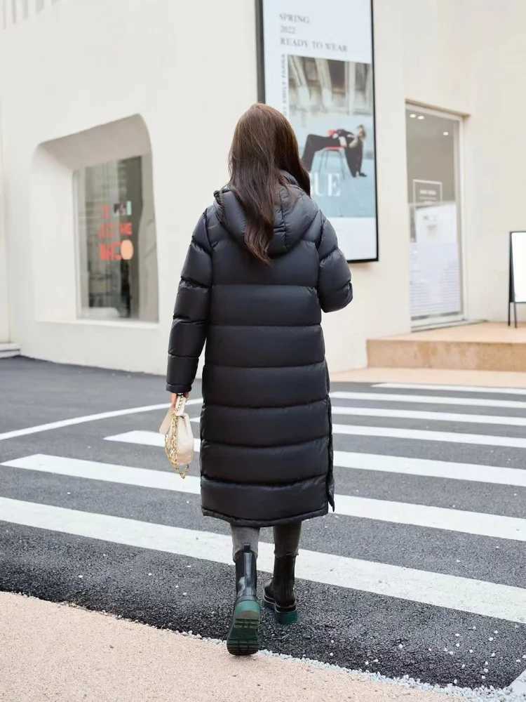 Winter Warm Coat Light Luxury 90 White Goose Down Jacket Hooded Long Section Parka Elegant Leisure Slim Fluffy Womens CoatX241019