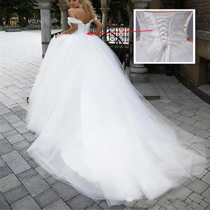Chapel A Line Wedding Dresses Off Shoulder Long Tulle Bridal Gown Lace Appliques Back Lace-Up Plus Size Bride Dress 2025 Ivory White Vestido De Novia