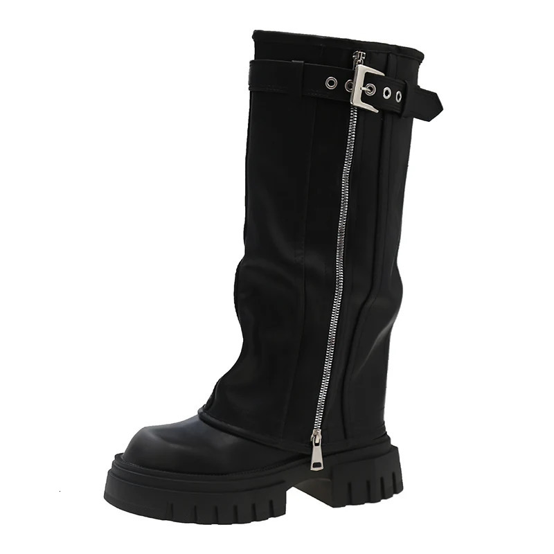 Platform Womens Western Cowboy Boots Fashion Slippery Buckle Long Boots Autumn Winter Womens Bicycle Boots 241018