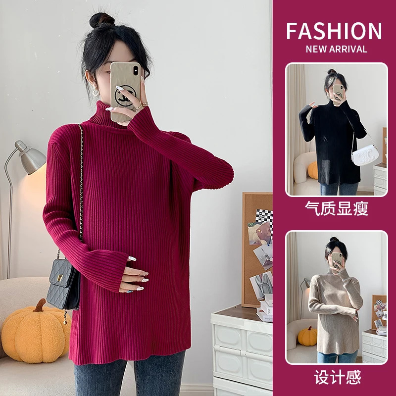 High neck womens maternity jacket sweater solid thick insulation material maternity top 241019