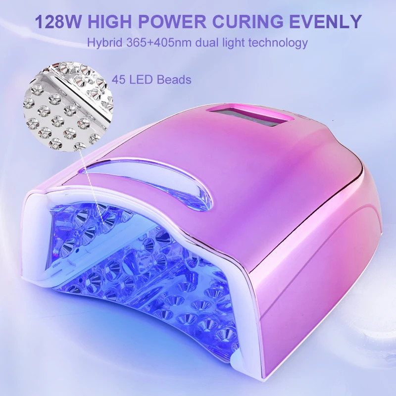 128W rechargeable LED UV lamp Wireless battery handle Foot treatment strong curing lamp Cordless nail dryer Fast drying gel 241018