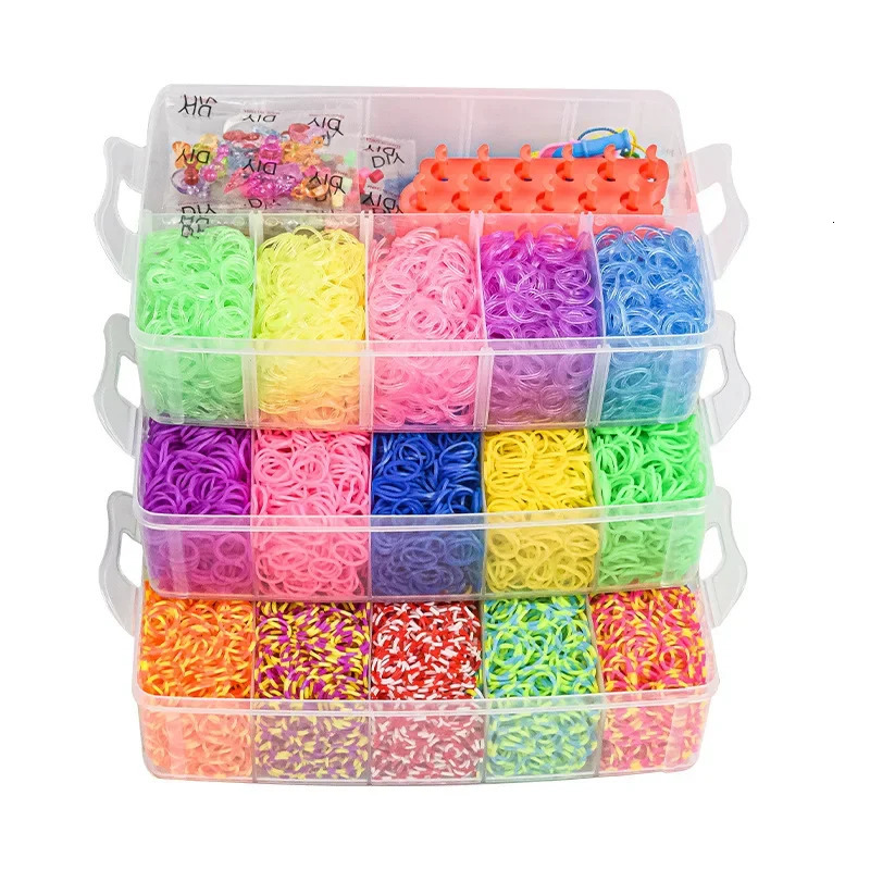 15000 Rainbow Luminous Rubber Band Set Suitable for Childrens Puzzle DIY Hand Woven Rubber Band Luminous Bracelet Weaving Machine 241018