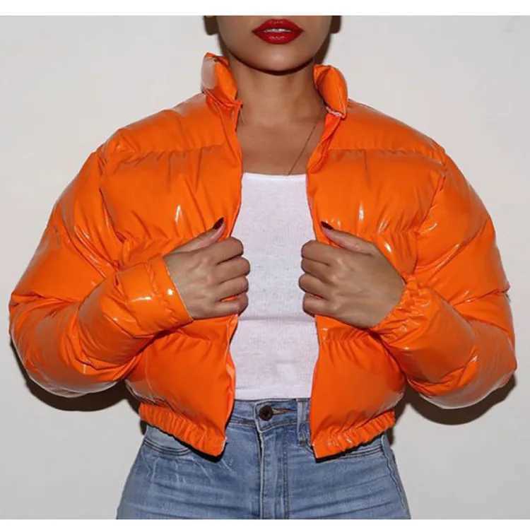 Women's Down Parkas Puloru Winter Womens Inflatable Jacket Long Sleve Zipper Upright Collar Cutting Bubble Coat Shiny Metal Quilted Park Y241019S