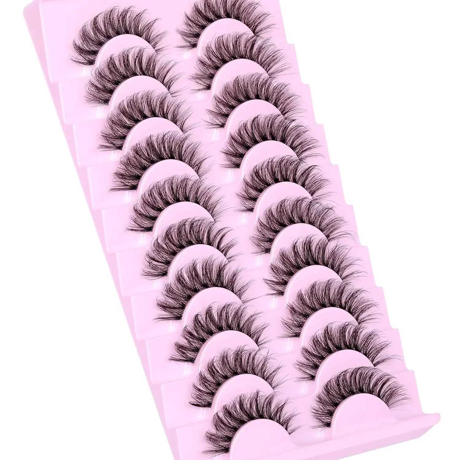 False 10 Fluffy Pairs Natural Eyelashes Wispy Lashes 3D Volume Strip Lashes D Curl Fake Eyelashes with Clear Band Eye LashesXJ2241