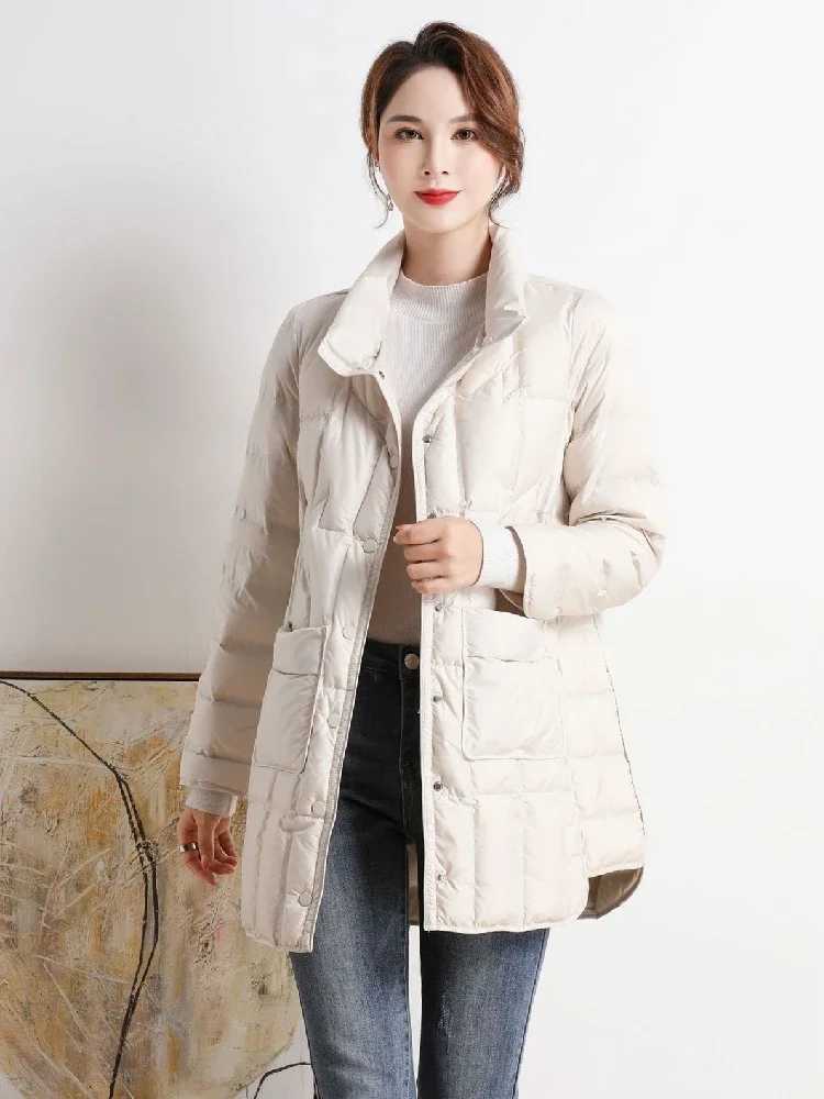 Top Grade Women Puffer Jacket 2023 New Winter Lightweight 90% White Duck Down Fashion Warm Casual Loose Female X-Long ParkaX241019