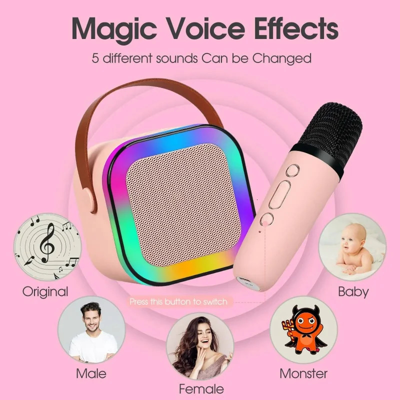K12 Karaoke Machine with 1-2 Wireless Microphone Portable 5.3 PA Bluetooth Ser System RGB Light Audio Home KTV Childrens Gift 241019 ww