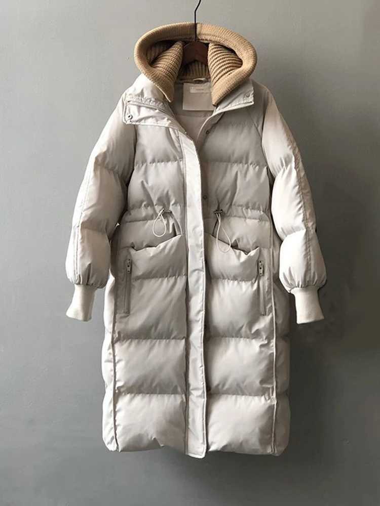 Cotton Padded Woolen Removable Hooded Down Jacket For Womens Winter Long Loose Thickened Warm Woolen Hooded Snow Parka CoatX241019