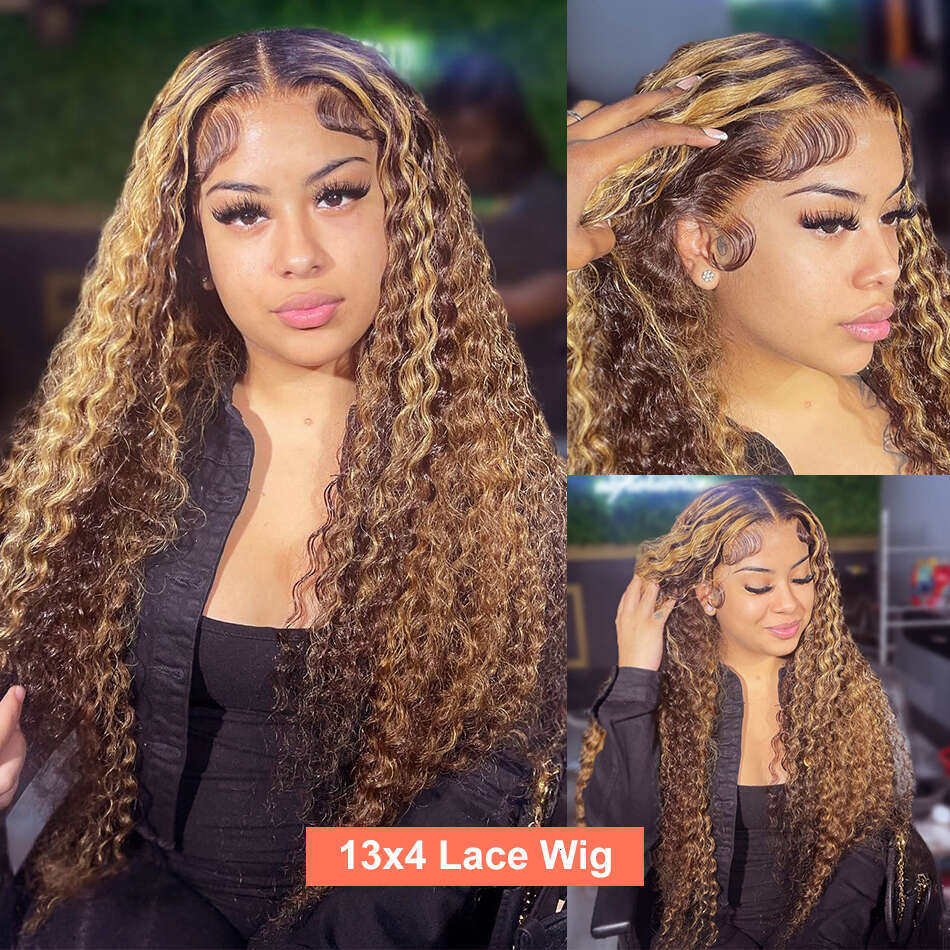 Highlight Blonde Wiggogo Lace Front Wig Human Hair X Hd Frontal Ombre Deep Wave Curly al