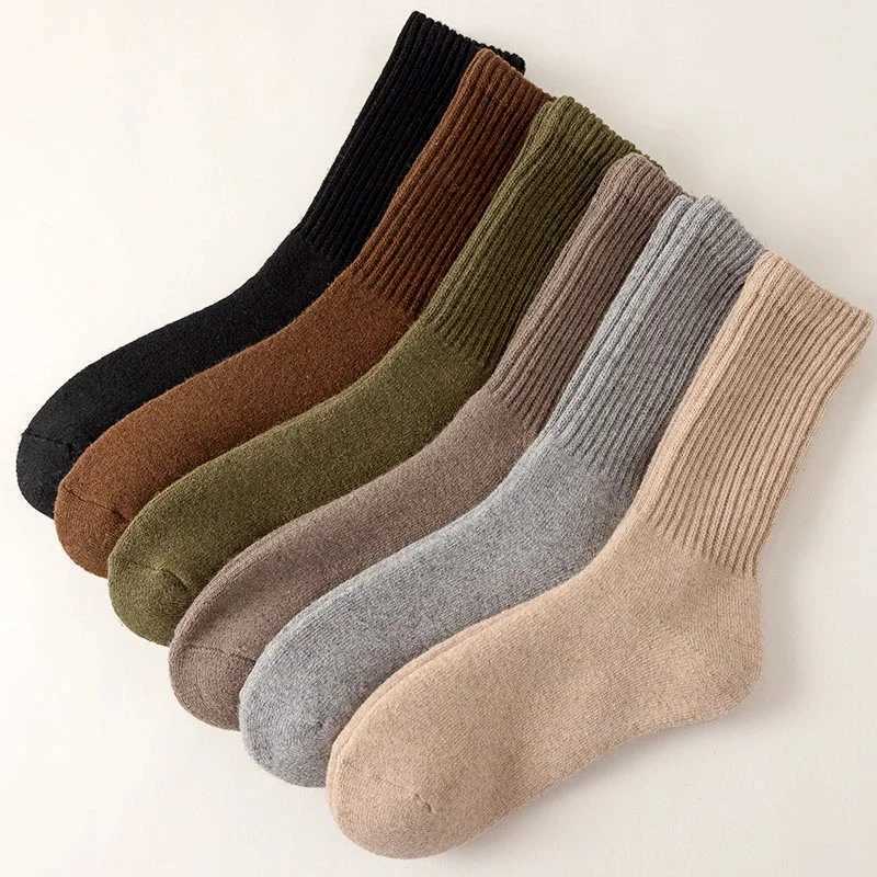 1Pair Mens Winter Wool Socks Warm Thickened Merino Wool Socks Cotton Solid Color Cold-proof Snow High Quality Cashmere SockXJ241019