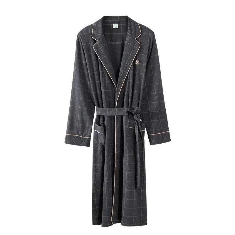 2023 Spring Autumn Bathrobe Men 100% Cotton sleep top Kimono Robes For Male Plaid Robes Long Bath Robe Bride Robe Dressing GownXJ241018