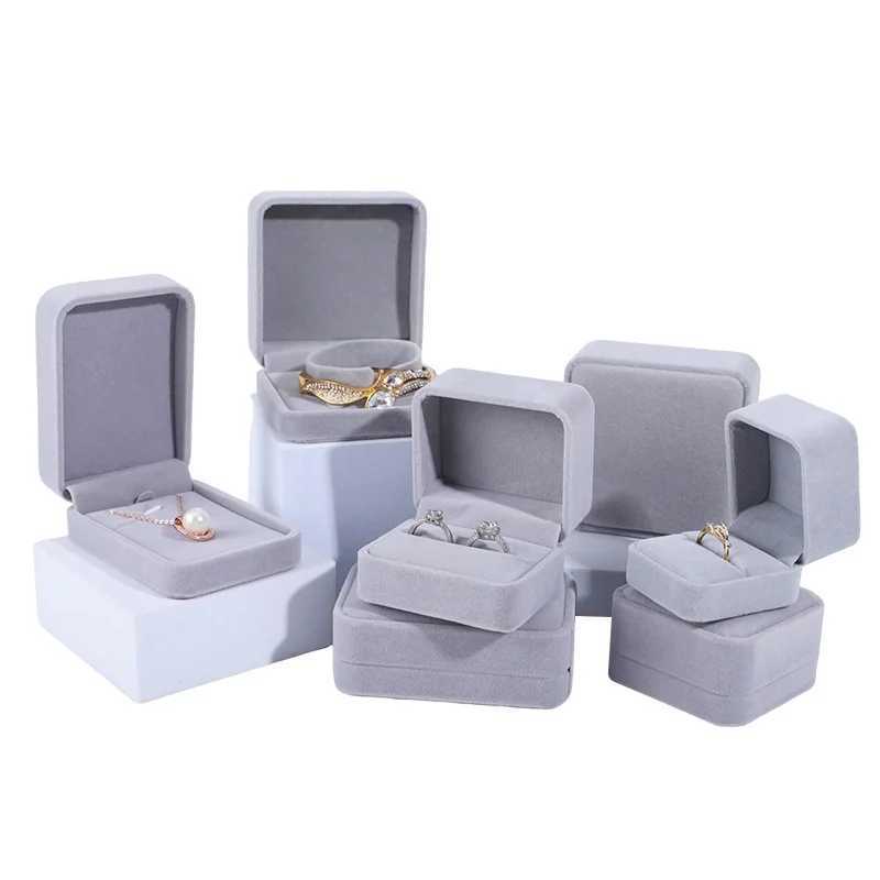Exquisite Grey Velvet Series Jewelry Box Ring Box Bracelet Bracket Pendant Necklace Storage Organizer Jewelry Display Box W241019