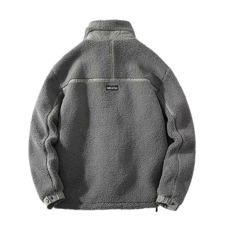 2023 Winter New Men's Casual Stand Up Collar Lamb Wool Coat Hong Kong Youth Work Colored Cotton Clothes