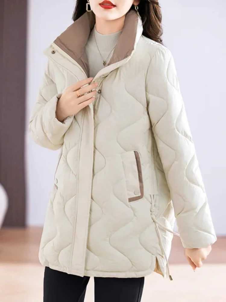 2023 Winter New Women Parkas Mid Length Standing Collar Down Cotton Overcoat Female Casual Thick Warm Windproof Jackets LadiesX241019