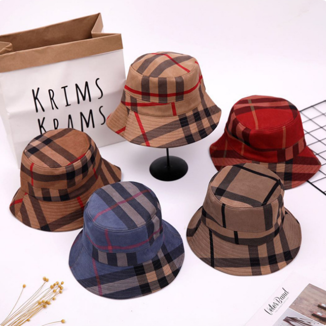 Bucket Hat Wide Brim Hats Suede Fabric Fashion Stripe Brand Designer Grid Women Nylon Autumn Spring Foldable Fisherman Sun Cap Travel Sunshade