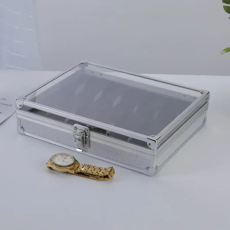 Useful aluminum alloy watch box with 12 grid slots jewelry watch display storage box square case back rectangular watch stand 241007