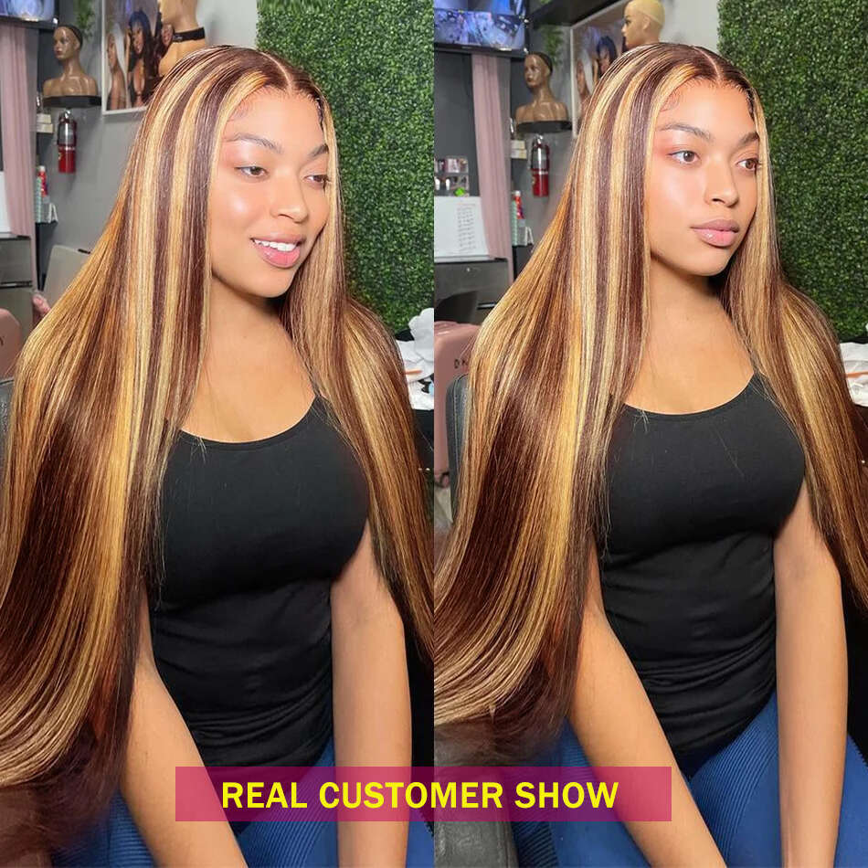 250 Density 13x4 HD Frontal 4/27 Highlights Blonde Colored Wigs Brazilian Straight Lace Front Human Hair Wig