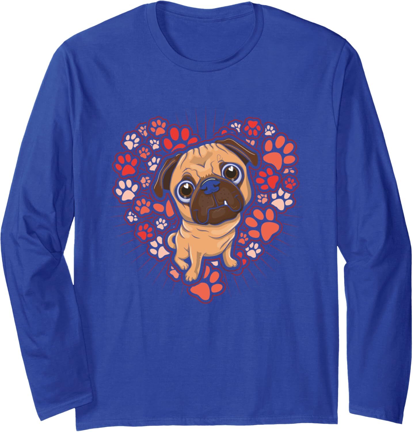 Long Sleeve Shirts for Men sweatshirt Lovely Pug Dog In Heart Shape Paws Puppy Doggies Lovers Gift Long Sleeve Streetwear