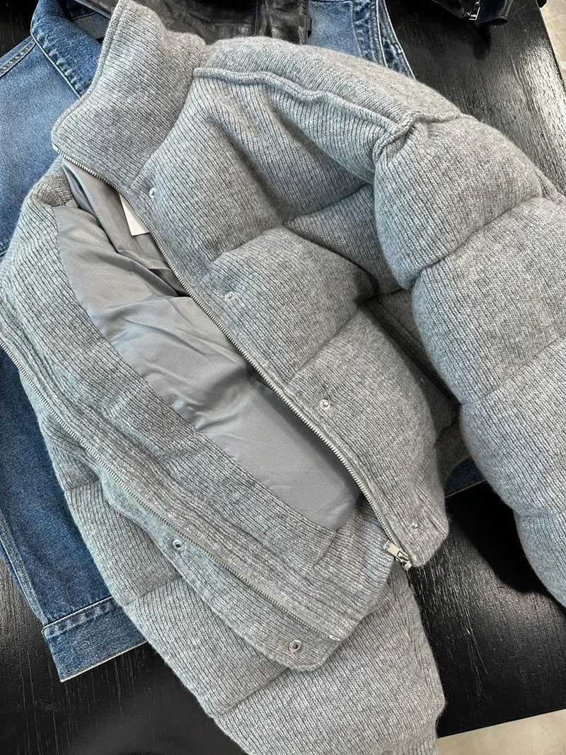 Women's Down Parkas GIDYQ Winter Grey Warm Parkas Womens Y2k Strtwear Solid Thick Puff Jacket Korean Loose Zipper Casual Cutting Coat New Y241019