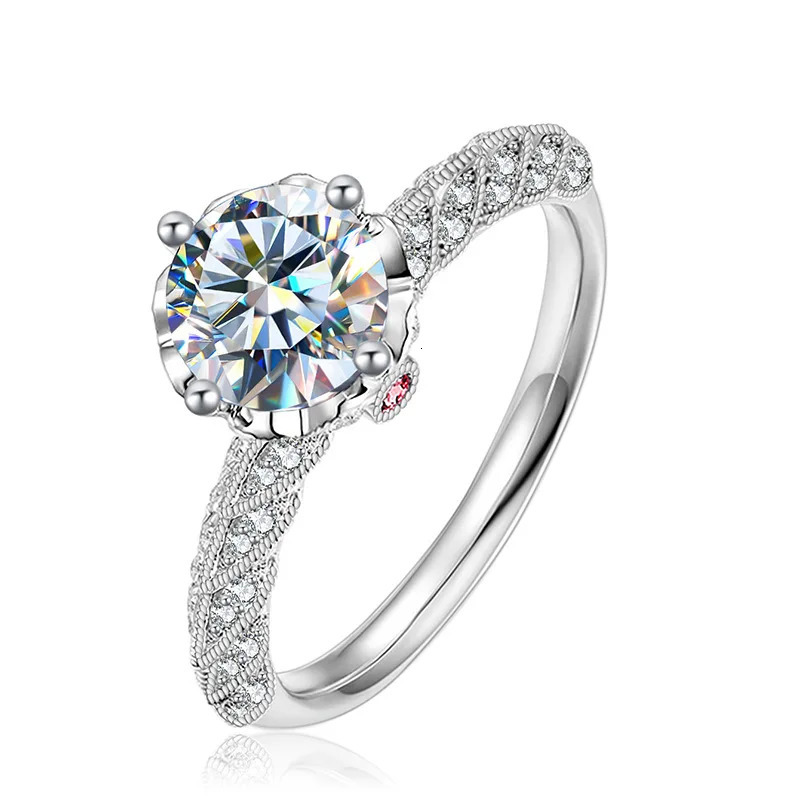 Silver Rings for Women With Side Red Stones Round Engagement Wedding Ring 241010