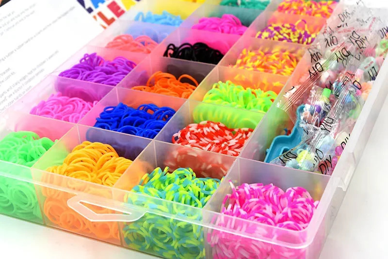 DIY Toy Weaving Machine Rubber Tape 10000pcs Silicone Tape Elastic Filling Kit ABC Stickers Bracelet Making Kit Girls Weaving Machine Tape 241018