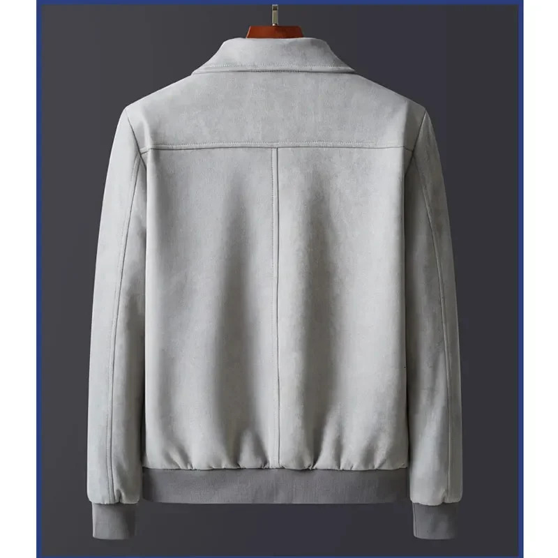 Mens warm leather jacket winter warm wool lining motorcycle jacket artificial suede leather outdoor windproof top zipper windproof 241007