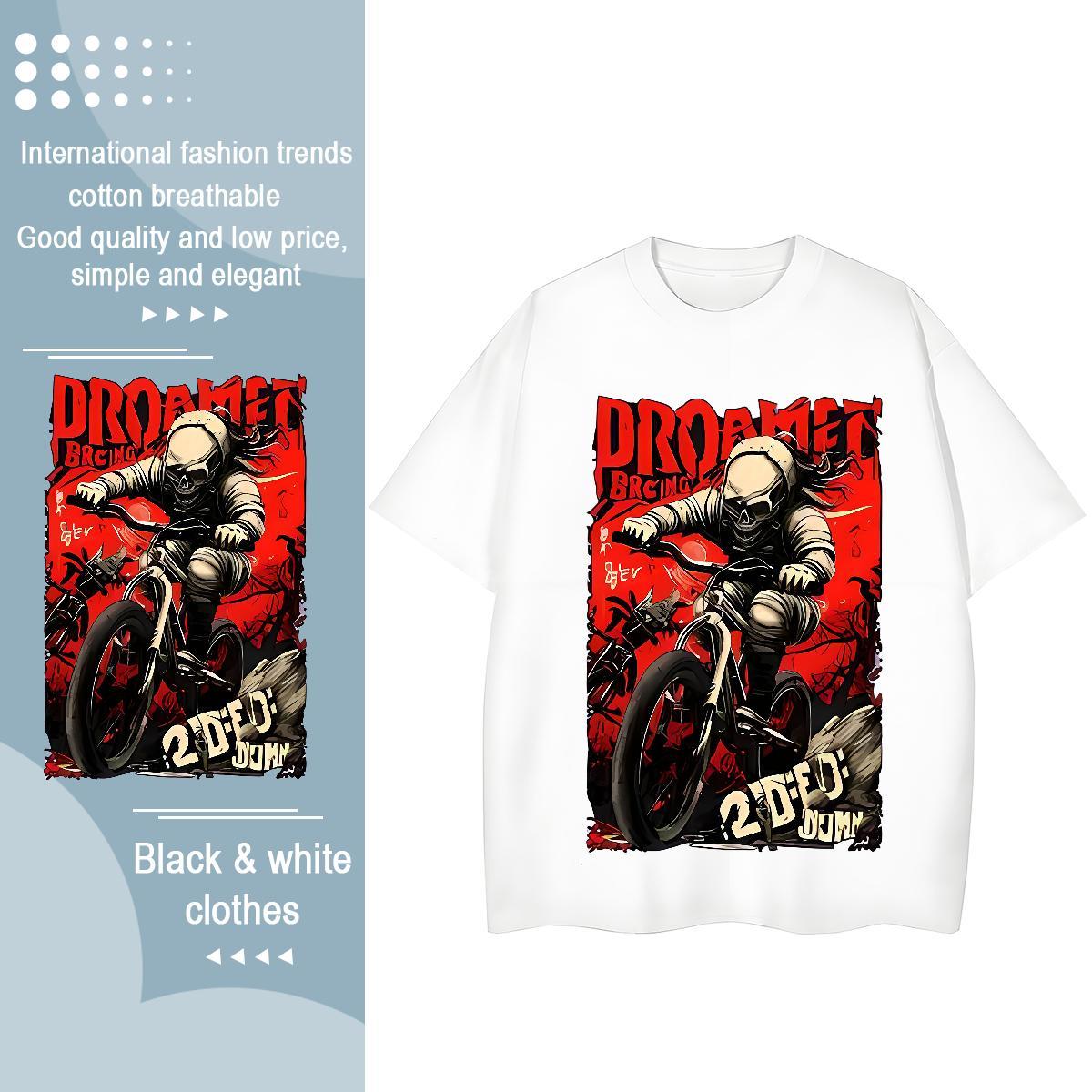 New Womens T Shirts 230g Cotton Crew Neck Breathable Hip Hop skull Woman Tshirt Female DIY Printed Tops