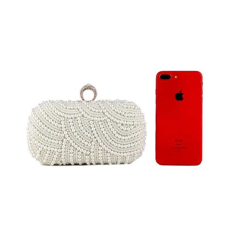 Bead wedding clutch evening bag Rhinestone pearl handbag with chain shoulder metal party wallet diamond holder Y241019