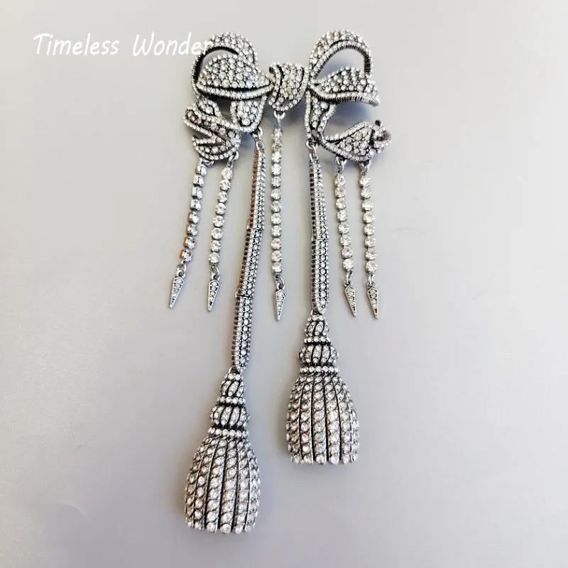Timeless Wonder Fancy Zircon Geo Bow Tassel Broch Female Designer Jewelry Runway Top Punk Luxury Rare Gift 6323 241018