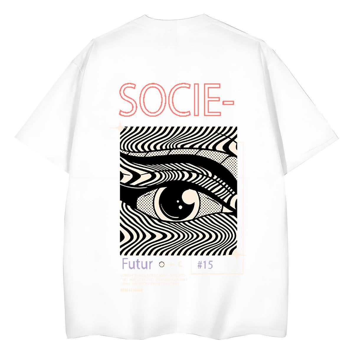 TOP Quality T shirt 230g Pure Cotton Crew Neck Breathable High Street Hip Hop eyes Woman Tshirt Nice Cartoon Print Clothes