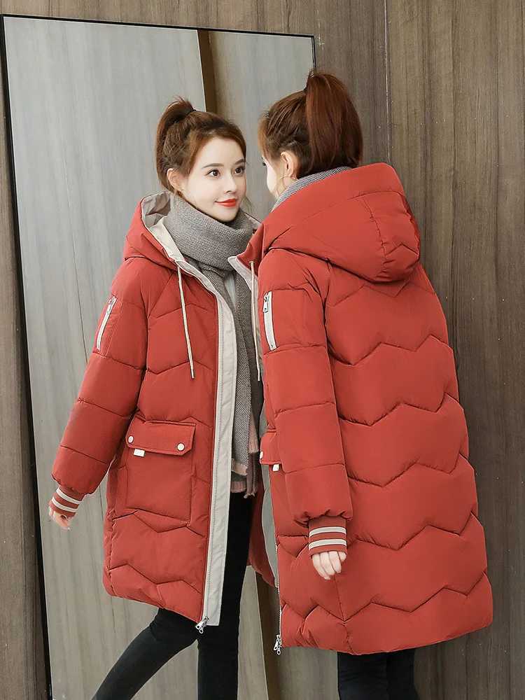 2024 Winter Women Long Parkas Female Down Cotton Hooded Overcoat Thick Warm Jackets Windproof Casual Student Coat doudouneX241019
