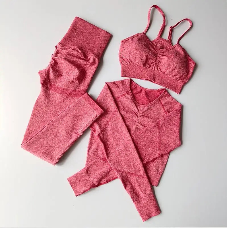 Yoga Set Sport Suit Long Sleeve Crop Top High Waist Leggings Seamless Gym Tracksuit Fitness Workout Clothes Women Sportswear 241010
