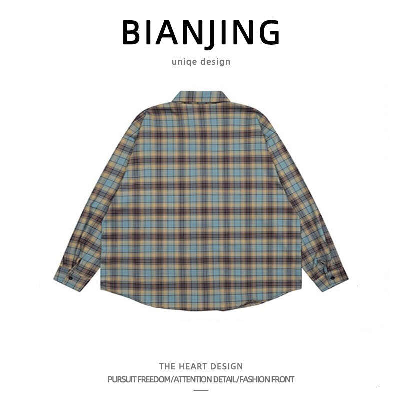 shanshi Men's shirts China-Chic American plaid shirt men's embroidery design sense personality long sleeve men and women versatile handsome 