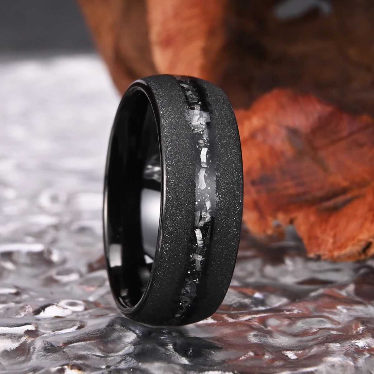 Black sandblasted meteor 8mm tungsten carbide ring suitable for mens and womens weddings engagement rings anniversary gifts unisex style Y241019