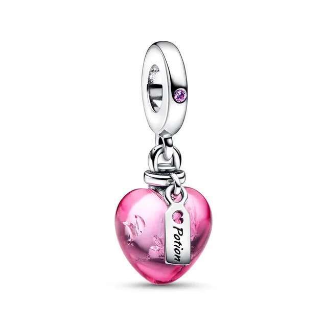 New High Quality 925 Sterling Silver pretty Padlock and Key Dangle Charm Radiant Heart & Floating Stone Charm DIY Gift