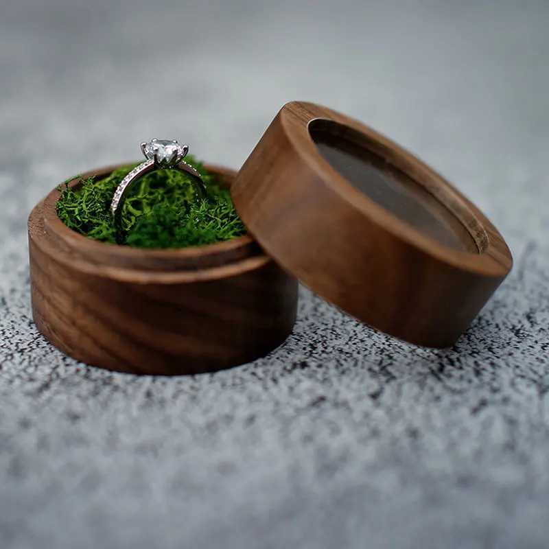 New wooden ring box jewelry display lover ring holder suggested engagement wedding organizer golden wedding anniversary gift W241019