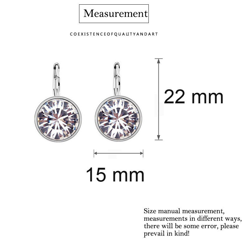 Elegant 18K White Gold Plated Austrian Crystal Clip On Round Earrings for Women Sweet Candy Diamond Drop Earring Rhinestone Dangle Earrings Wedding Je