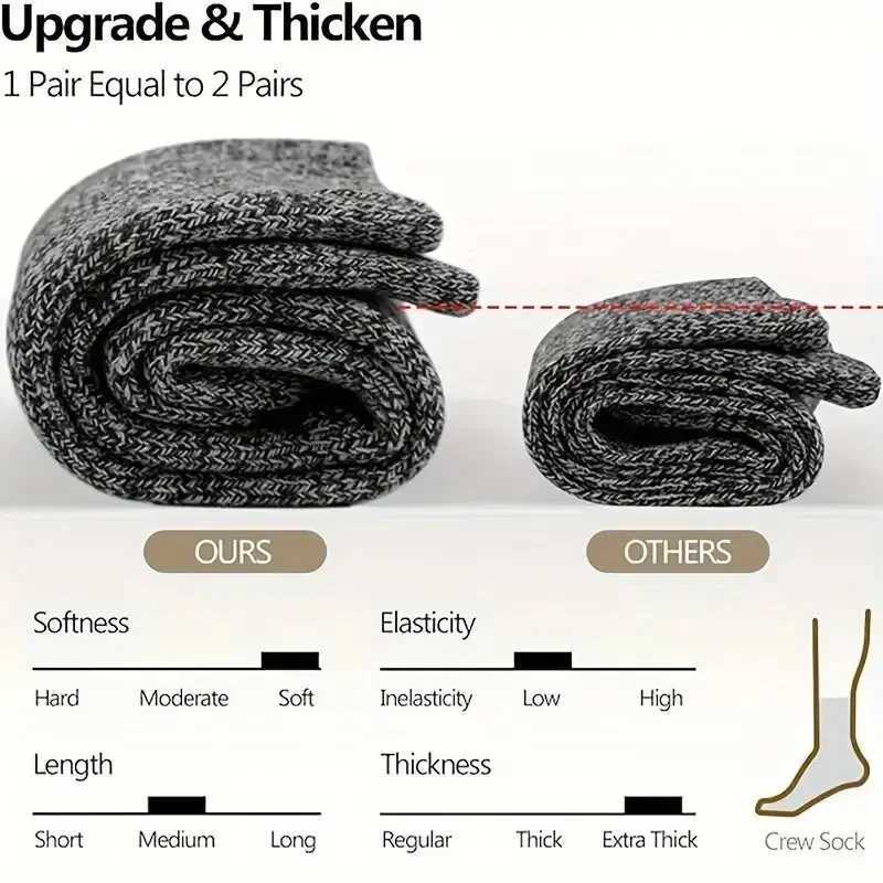 3pairs Winter Super Thicker Warm Socks Wool Male Men Women Sock Solid Socks Merino Wool Socks Against Cold Snow Terry SockXJ241019