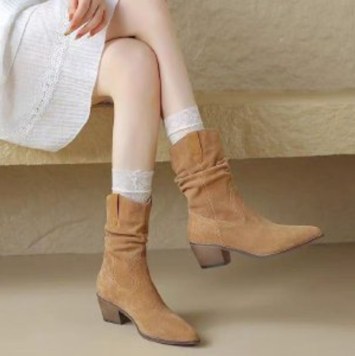 Pointed Toe Chunky Heel British Style Boots: Plus Size, Black, Brown 8fb2