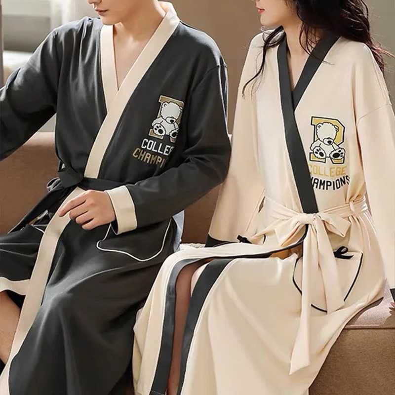Lovers Mens Cotton Bathrobe Kimono Robe Womens Dressing Gown Nightgown Couple Sleepwear Nightgown Spring Autumn Wedding DressXJ241018