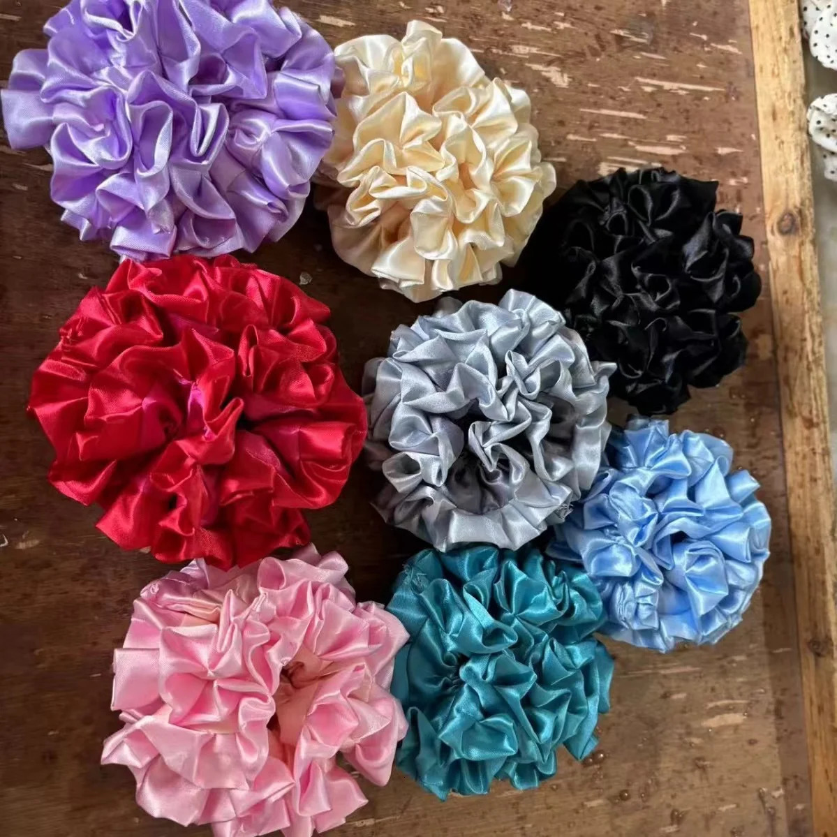 Korean womens colorful elastic headband tie hair strands large floral satin hair rope charming ponytail hair accessories 241018