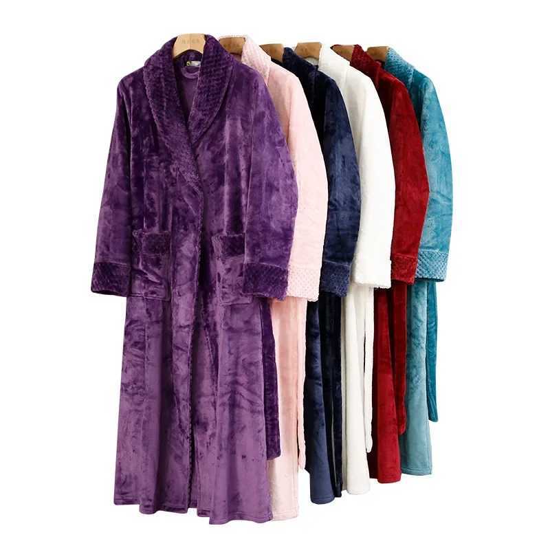 Thicken Warm Flannel Mens Kimono Bathrobe Gown Home Clothes Couples Long Robe Autumn Winter Coral Fleece Sleepwear Lounge WearXJ241018