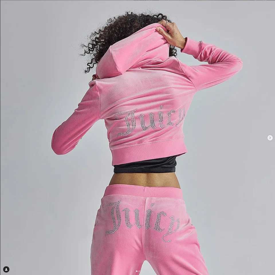 Women's Two Piece Pants Juicy retro classic style velvet sportswear 2 pieces of womens velvet sportswear and pants with diamond crystal Y241019HH