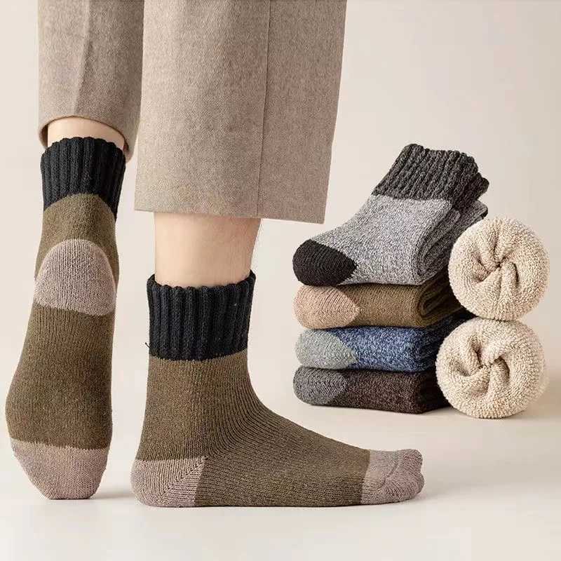 5pairs/Lot Mens Wool Socks Super Thick Terry Winter Warm Socks Fashion Style Mid Tube Socks Snow Socks High Quality Mens SocksXJ241019